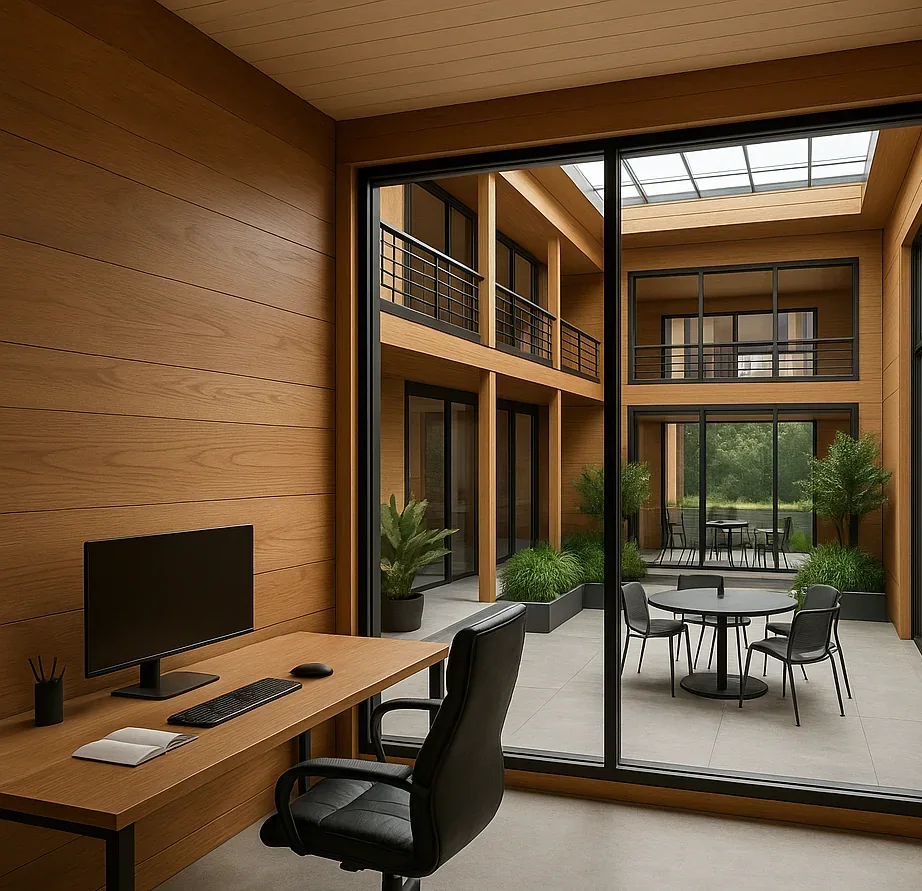 TRS Office workspace looking onto the central courtyard