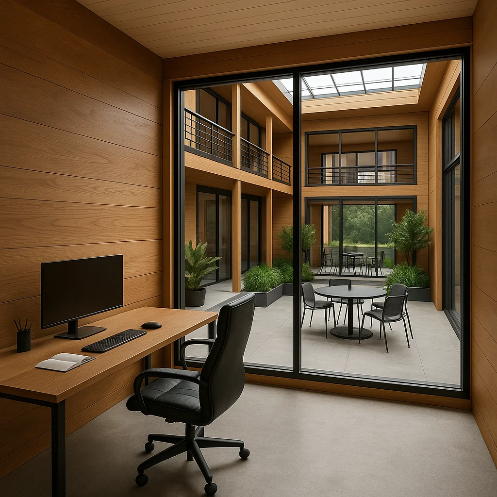 TRS Office workspace looking onto the central courtyard